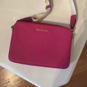 Michael Kors Hot Pink Crossbody Bag with Logo Strap
